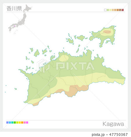 香川県の地図（等高線・色分け）