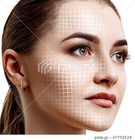 Graphic lines shows facial lifting effect on skin. 47750529