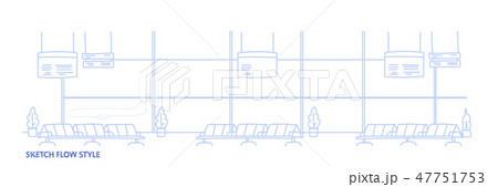 airport waiting hall departure terminal interior empty no people sketch flow style horizontal banner 47751753
