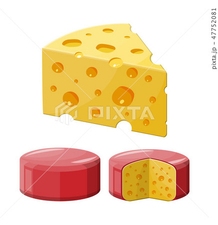 Whole and piece of cheese isolated on white. - Stock Illustration  [47752081] - PIXTA