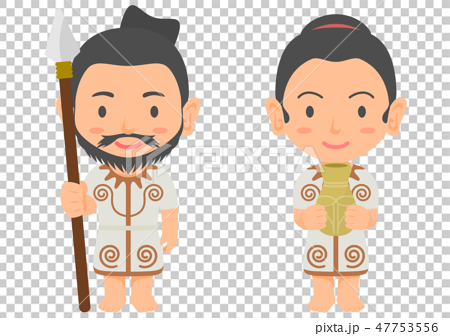 縄文時代の男性と女性のイラスト素材