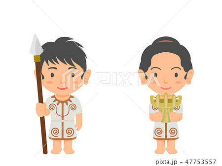 縄文時代の男の子と女の子のイラスト素材