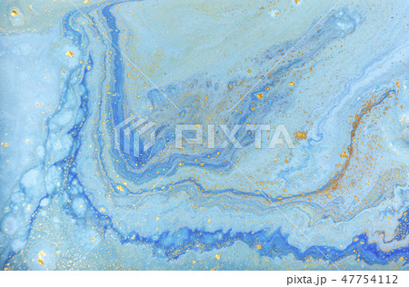 Blue and gold marbling pattern. Golden marble liquid texture. 47754112