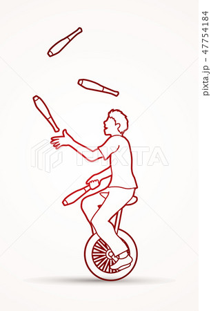 A man juggling pins while cycling graphic vector A man juggling pins while cycling graphic vector 47754184