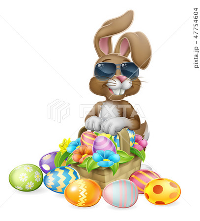 Cool Easter Bunny Rabbit Eggs Hunt Basket Cartoonのイラスト素材