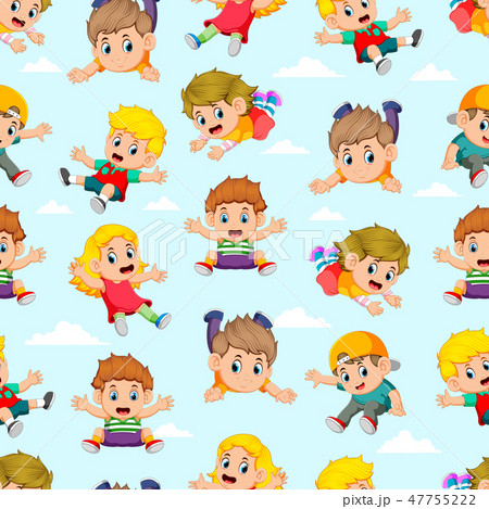 Seamless pattern with children flying  47755222