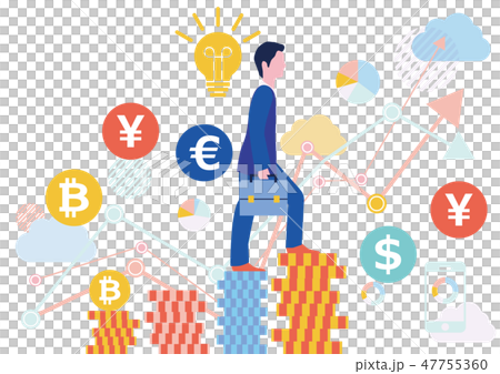 Cloud Funding and Businessman's Success Image - Flat Design - White Background Material 47755360
