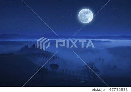 Tuscany valley and stars 47756658