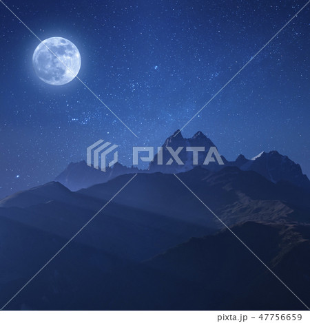 Night Landscape with mountains and stars 47756659