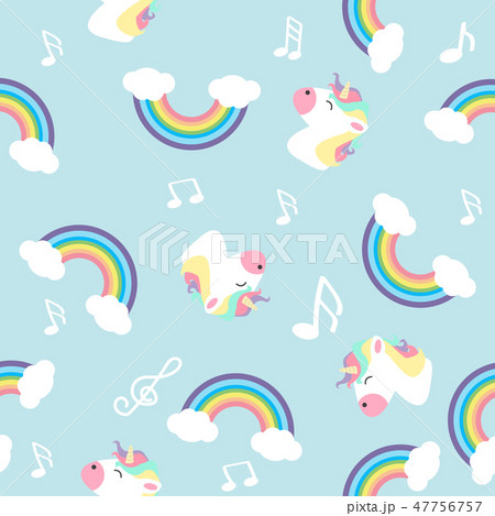 Pastel Rainbow Unicorn With Note Seamless Patternのイラスト素材