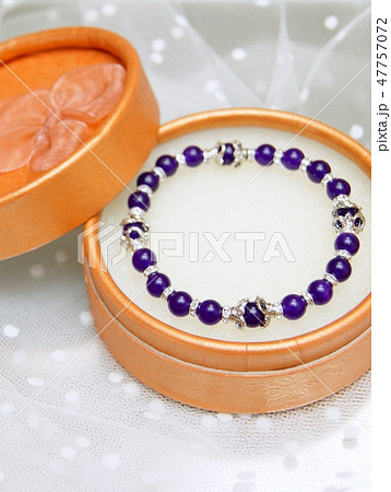 紫ビーズとシルバーロンデルのネックレス（ハンドメイド） 47757072
