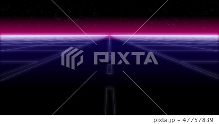 synthwave road and stars Retro Background 3d render 47757839