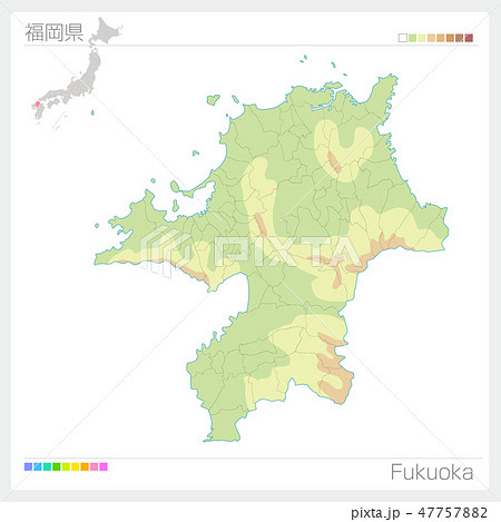 福岡県の地図（等高線・色分け） 47757882