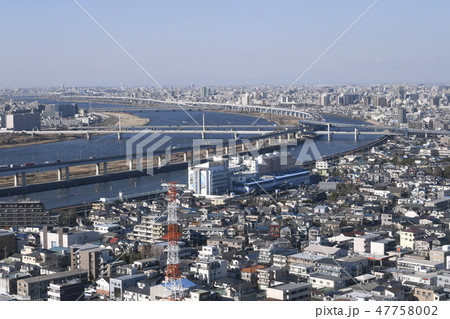 日本の東京都市景観 荒川やボートレース江戸川などを望む 日本の東京都市景観 荒川やボートレース江戸川などを望む 47758002