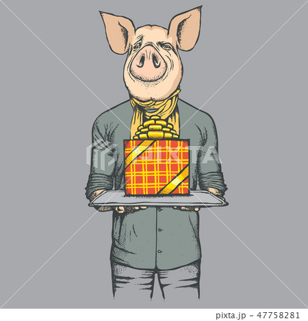 Pig Christmas and New Year vector concept 47758281