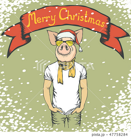 Pig Christmas and New Year vector concept 47758284