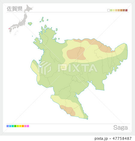 佐賀県の地図（等高線・色分け）