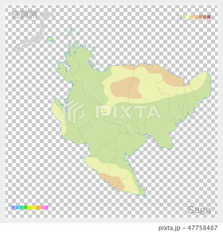 Map of Saga Prefecture (contour line · color coding) 47758487