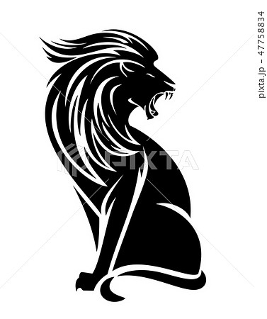 Sitting Roaring Lion Black Vector Design Stock Illustration