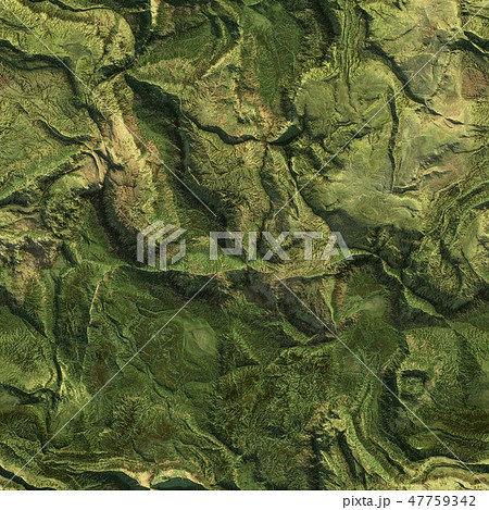 Aerial view from air plane of green nature mountains seamless texture background. 3d illustration 47759342