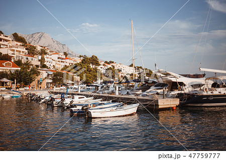 dock of a small town in the mountains. vintage toning photos 47759777