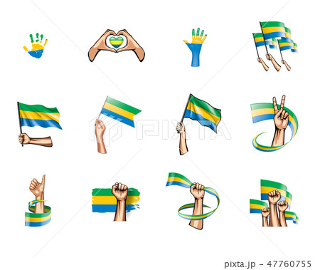 Gabon flag and hand on white background. Vector illustration 47760755