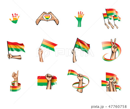 Bolivia flag and hand on white background. Vector illustration 47760758