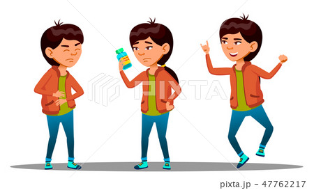 Girl Hurt Stomach And She Drunk The Medicine And Recovered. Before And After Vector. Isolated 47762217