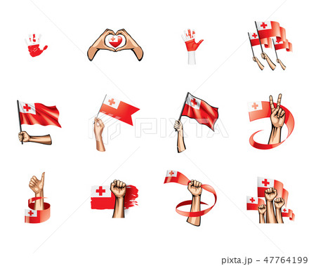 Tonga flag and hand on white background. Vector illustration 47764199