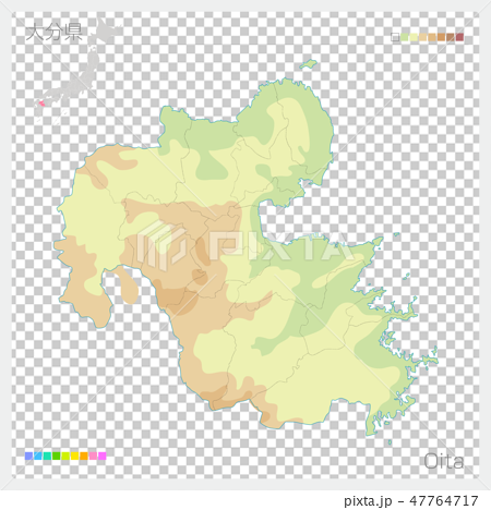 大分県の地図（等高線・色分け） 47764717