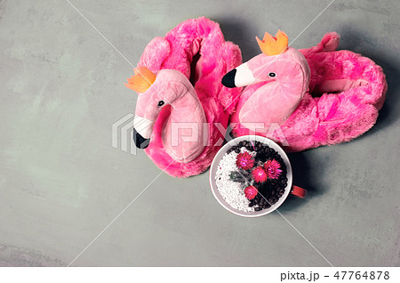 Pink Slippers with flamingo design 47764878