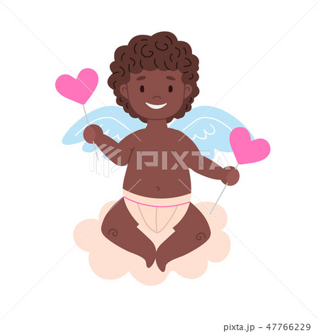 Isolated black african cupid with lollipops 47766229