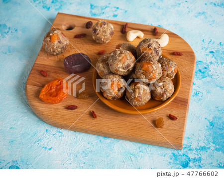 Fruit Energy Protein Balls, selective focus. Fruit Energy Protein Balls, selective focus. 47766602
