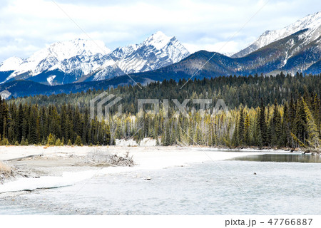 冬のカナディアン・ロッキー クートニー国立公園の川と山並み 冬のカナディアン・ロッキー クートニー国立公園の川と山並み 47766887