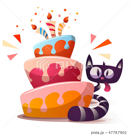 Cute little cat with cake Cute little cat with cake 47767902