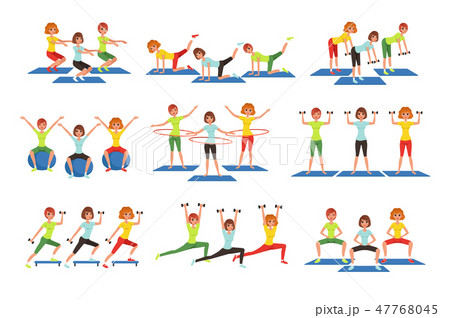 Set of people working out in gym. Young girls and guys doing exercises. Physical activity. Healthy Set of people working out in gym. Young girls and guys doing exercises. Physical activity. Healthy 47768045