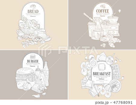 Basket with bakery goods and place for text. Breads, loaves, buns, rolls, croissants, bagels. Hand 47768091
