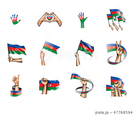 Azerbaijan flag and hand on white background. Vector illustration 47768594