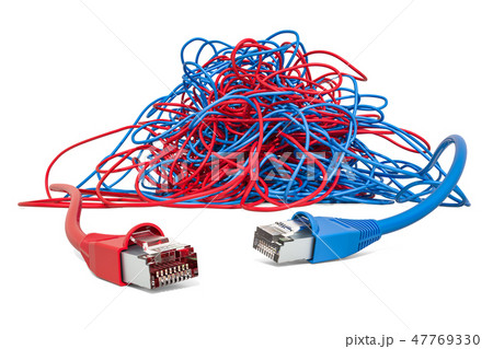 Two lan cables in tangled skein. 3D rendering 47769330