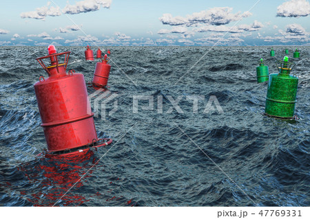 Marine buoy in the open sea, 3D rendering 47769331