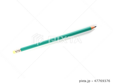 Green pencil on a white background. Stationery concept 47769376