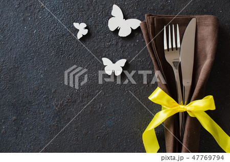 Festive table setting for holiday Easter dinner. 47769794