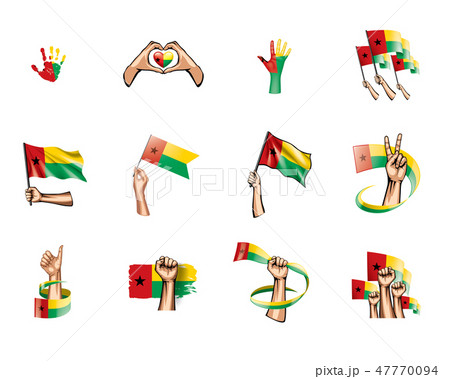 Guinea Bissau flag and hand on white background. Vector illustration 47770094