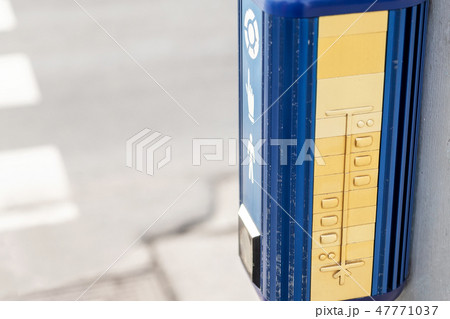 Traffic light control button with crosswalk scheme for blind people. Pedestrian road crossing for Traffic light control button with crosswalk scheme for blind people. Pedestrian road crossing for 47771037