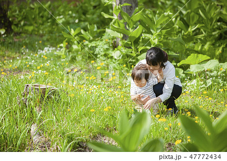 公園で遊ぶ親子 47772434