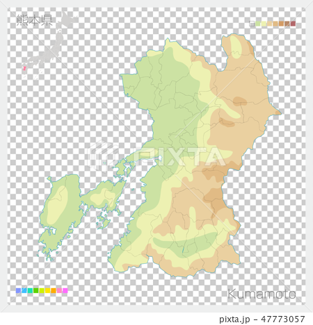 熊本県の地図（等高線・色分け） 47773057