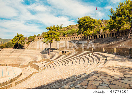 Panoramic view of old amphitheater in Marmaris Town. Reconstructed open-air stone theater. Marmaris Panoramic view of old amphitheater in Marmaris Town. Reconstructed open-air stone theater. Marmaris 47773104