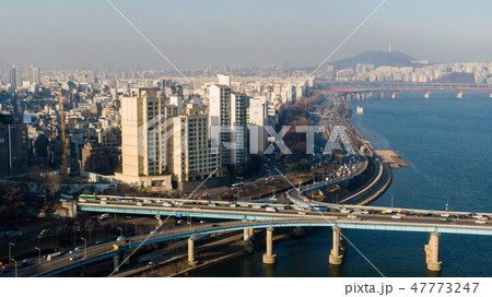 Seoul taken with a drone, Korea. bridges across the river Seoul taken with a drone, Korea. bridges across the river 47773247