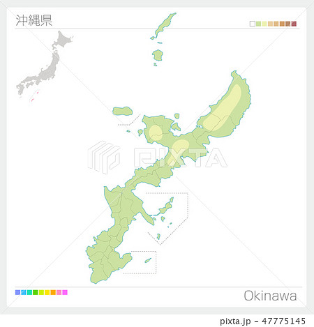 沖縄県の地図 等高線 色分け のイラスト素材