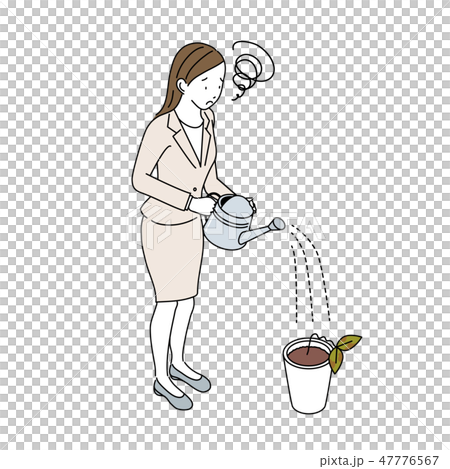 水やり　枯らす　女性　イラスト　アイソメトリック　ガーデニング　困る女性 47776567